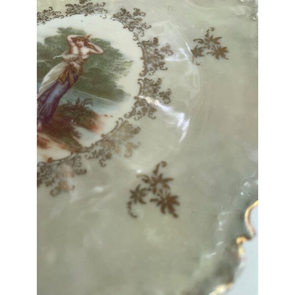 Antique Monbijou Bavarian Hand Painted Pastoral Maiden Opalescent Finish - Picture 3 of 9